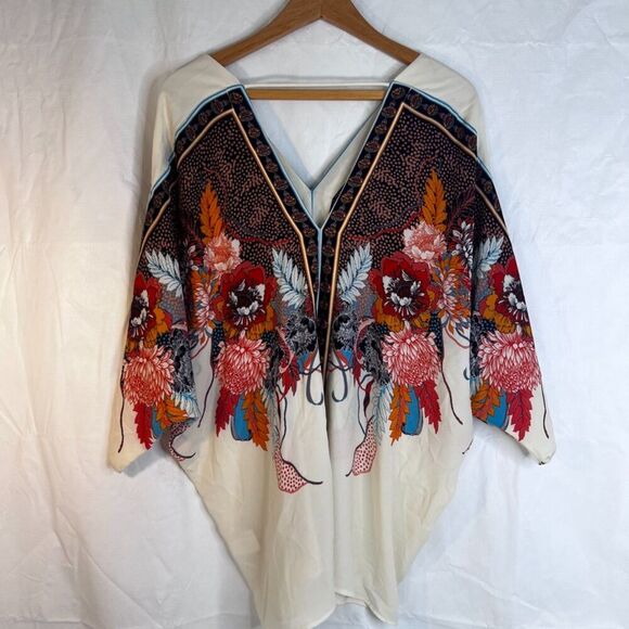 Rose & Olive Bold Pattern Boho Blouse Vneck Poncho Statement Size 1X - Picture 4 of 9